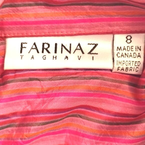 Farinaz Taghavi 100% Silk Pearl Buttoned Pink Striped Duster Tunic NNT Size 8 - Picture 7 of 10